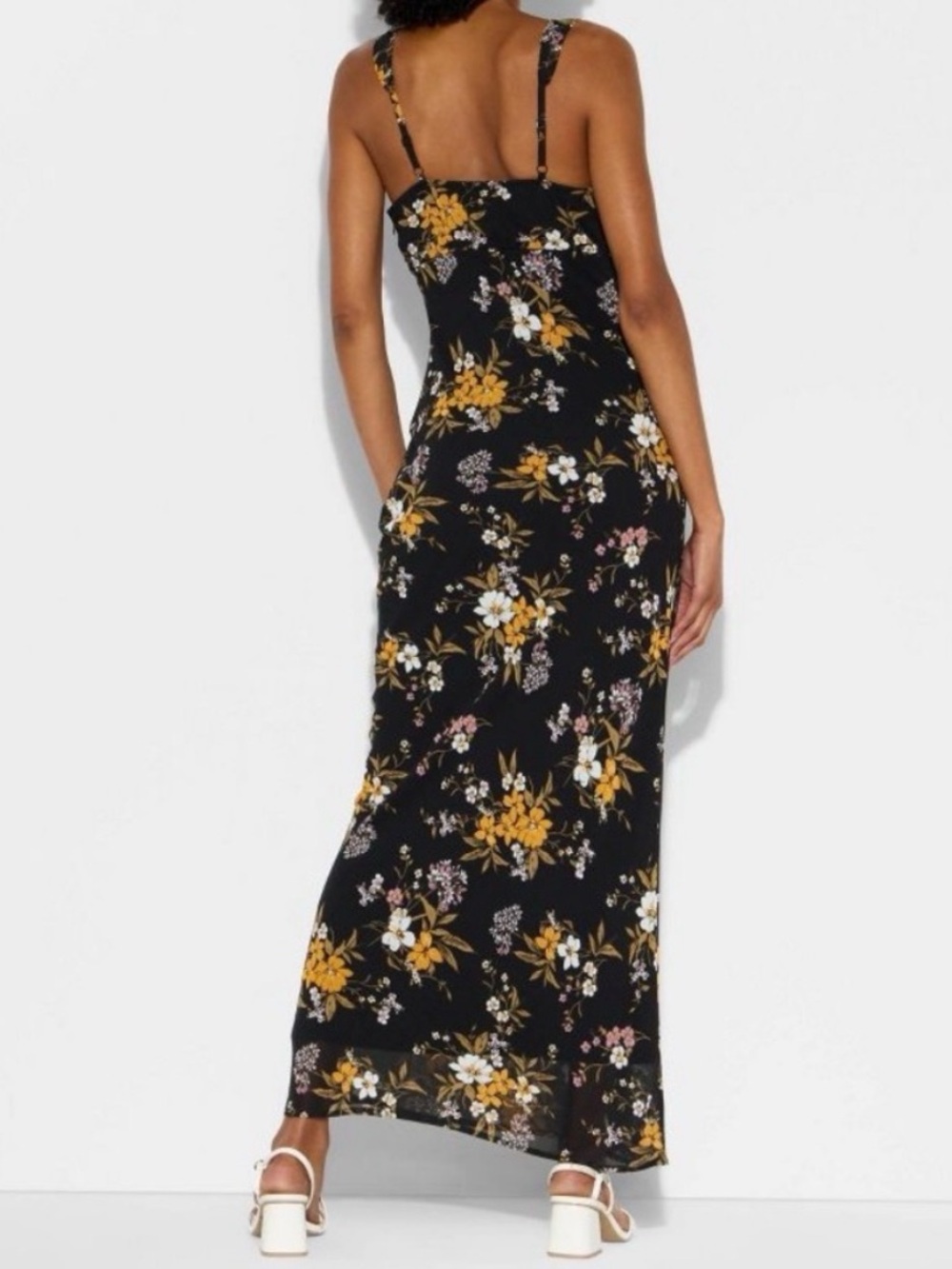 Wild Fable Lace Trim Maxi Empire Waist Black Floral Dress Size Large NWT - Picture 2 of 6